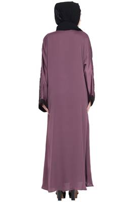 Purple Embroidered Nida Abaya 5