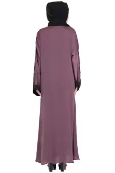 Purple Embroidered Nida Abaya