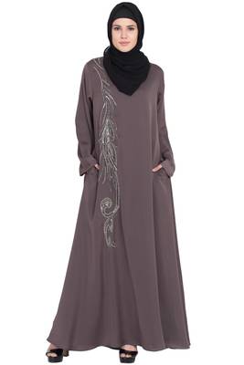 Brown Embroidered Nida Abaya 1