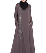 Brown Embroidered Nida Abaya