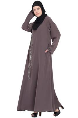 Brown Embroidered Nida Abaya 2