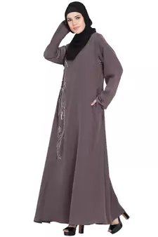 Brown Embroidered Nida Abaya