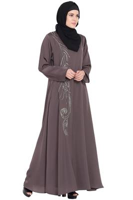 Brown Embroidered Nida Abaya 3