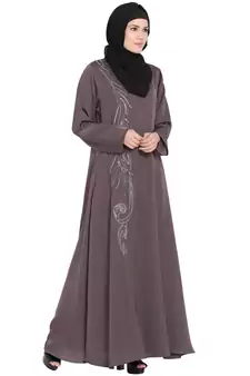 Brown Embroidered Nida Abaya