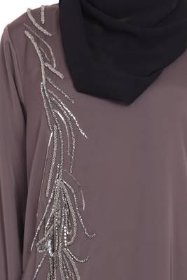 Brown Embroidered Nida Abaya 4