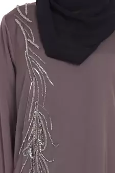Brown Embroidered Nida Abaya