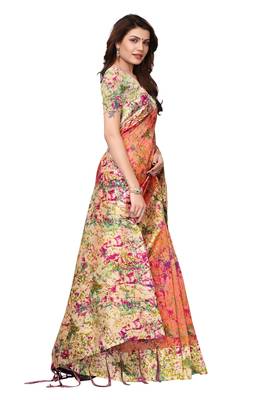 Peach printed art silk saree with blouse 3
