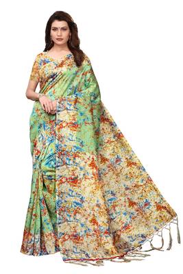 Multicolor printed art silk saree with blouse 1