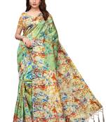 Multicolor printed art silk saree with blouse