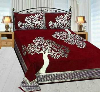 FRIMERR Soft Touch Chenille Fabric Heavy Double bed sheet with two pillow covers 1