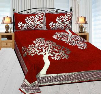 FRIMERR Soft Touch Chenille Fabric Heavy Double bed sheet with two pillow covers 1