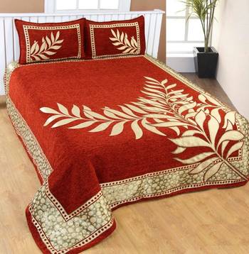 FRIMERR Soft Touch Chenille Fabric Heavy Double bed sheet with two pillow covers 1