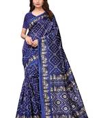 Blue printed art silk saree with blouse