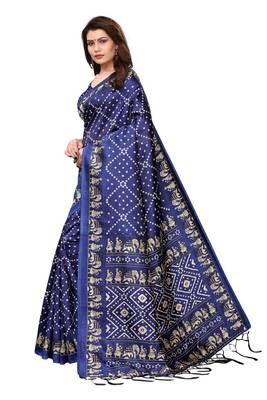 Blue printed art silk saree with blouse 2