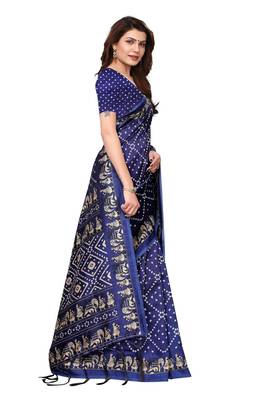 Blue printed art silk saree with blouse 3