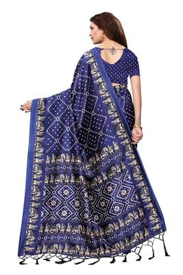 Blue printed art silk saree with blouse 4