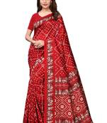 Red printed art silk saree with blouse