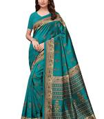 Green printed art silk saree with blouse