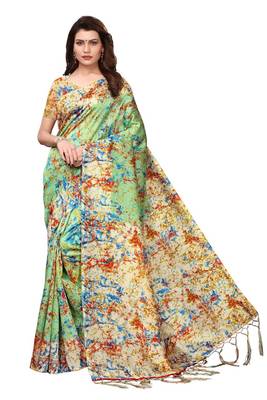 Multicolor printed art silk saree with blouse 1