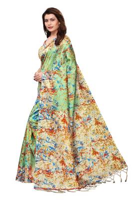 Multicolor printed art silk saree with blouse 2