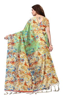 Multicolor printed art silk saree with blouse 3