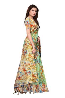 Multicolor printed art silk saree with blouse 4