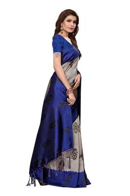 Blue printed art silk saree with blouse 3