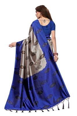 Blue printed art silk saree with blouse 4