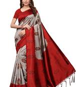Red printed art silk saree with blouse