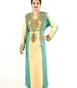 Beige embroidered georgette islamic kaftan