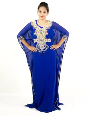 Royal blue embroidered georgette islamic kaftan 1