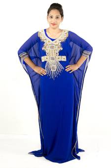 Royal blue embroidered georgette islamic kaftan