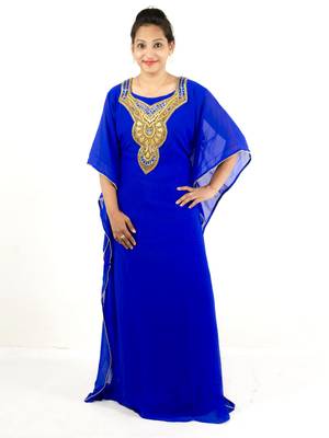 Royal blue embroidered georgette islamic kaftan 1