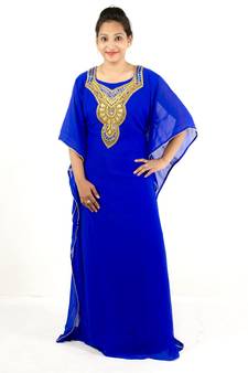 Royal blue embroidered georgette islamic kaftan