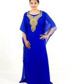 Royal blue embroidered georgette islamic kaftan