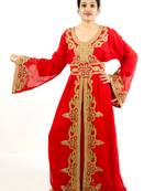 Red embroidered georgette islamic kaftan