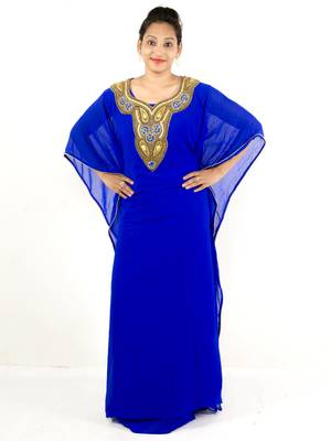 Royal blue embroidered georgette islamic kaftan 1