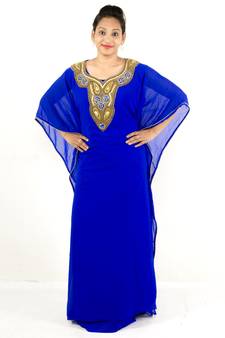 Royal blue embroidered georgette islamic kaftan