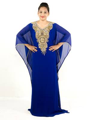 Royal blue embroidered georgette islamic kaftan 1