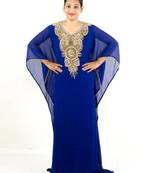 Royal blue embroidered georgette islamic kaftan