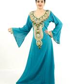 Teal embroidered georgette islamic kaftan