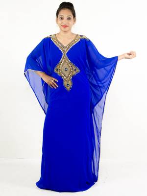 Royal blue embroidered georgette islamic kaftan 1