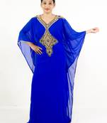 Royal blue embroidered georgette islamic kaftan