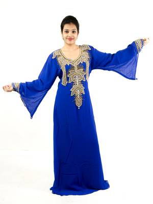 Royal blue embroidered georgette islamic kaftan 1