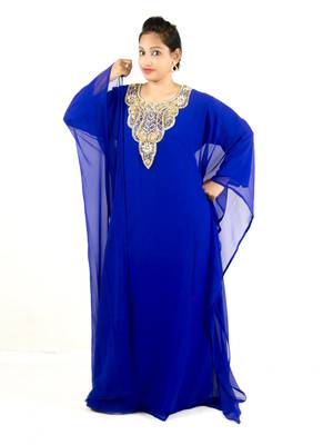 Royal blue embroidered georgette islamic kaftan 1