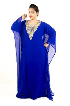 Royal blue embroidered georgette islamic kaftan