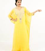Yellow embroidered georgette islamic kaftan