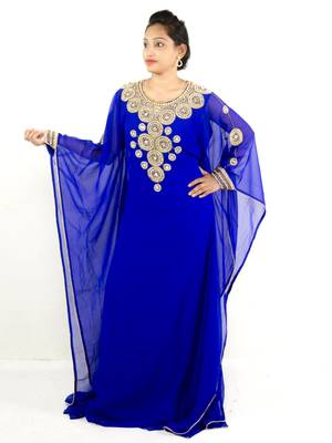 Royal blue embroidered georgette islamic kaftan 1