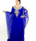 Royal blue embroidered georgette islamic kaftan