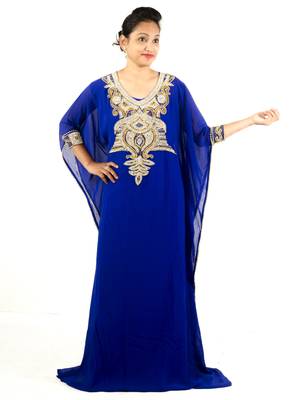 Royal blue embroidered georgette islamic kaftan 1